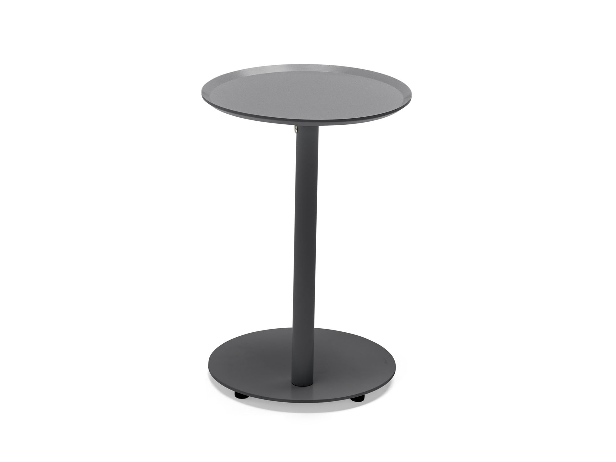 Back view of black metal outdoor side table
